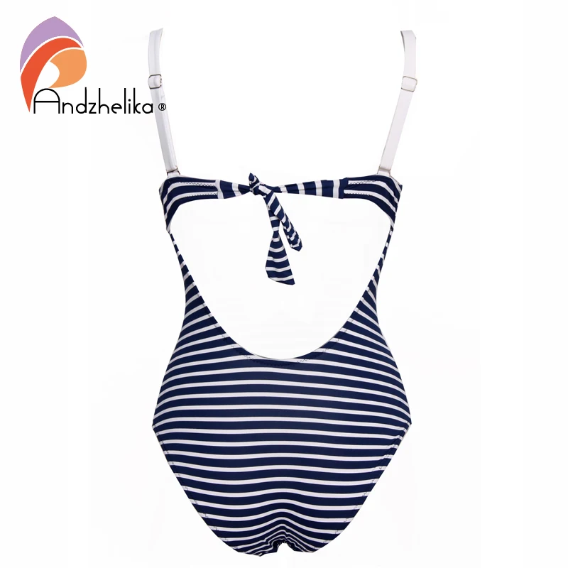 Andzhelika купальник женский сексуальный белый полосатый бандо сдельный пуш ап боди