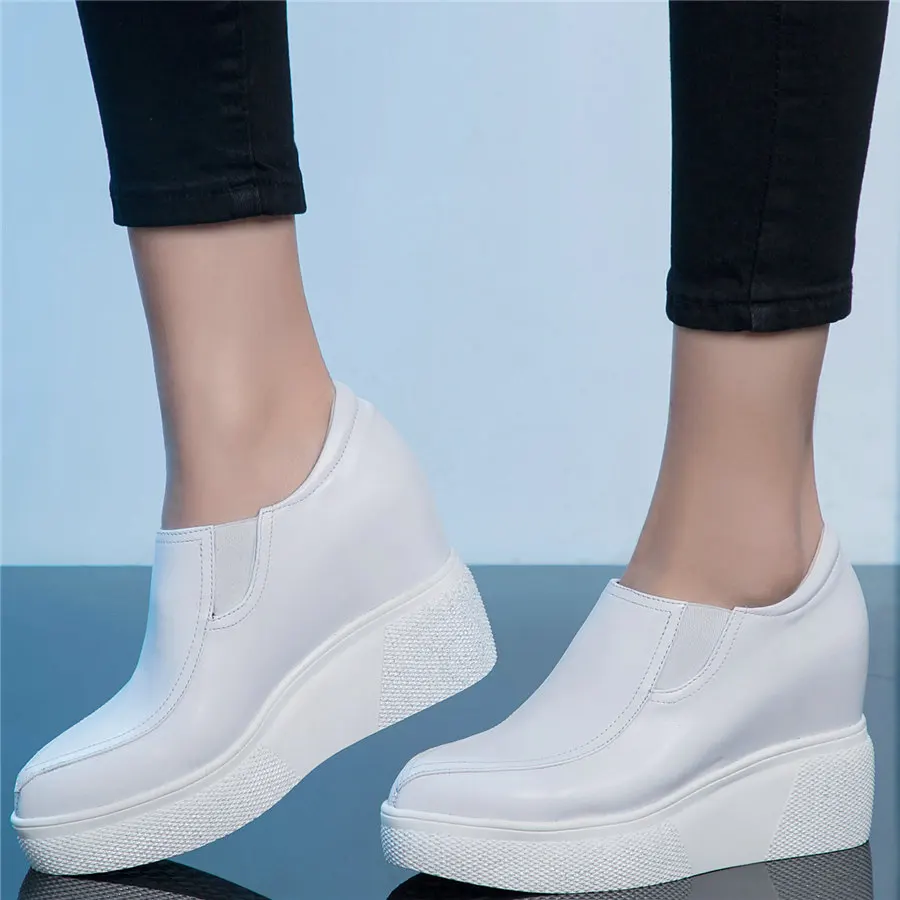 

Fashion Sneakers Women Genuine Leather Pointed Toe Wedges High Heel Pumps Shoes Female Platform Oxfords Shoes Casual Shoes US3-9
