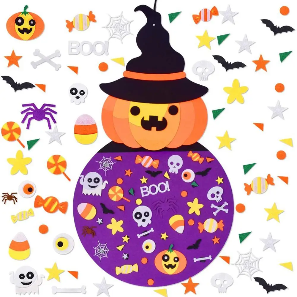 

New 3D Halloween Felt Pumpkin Witch Children DIY Felt Pumpkin Pendant Wall Hanging Craft Halloween Party Supplies