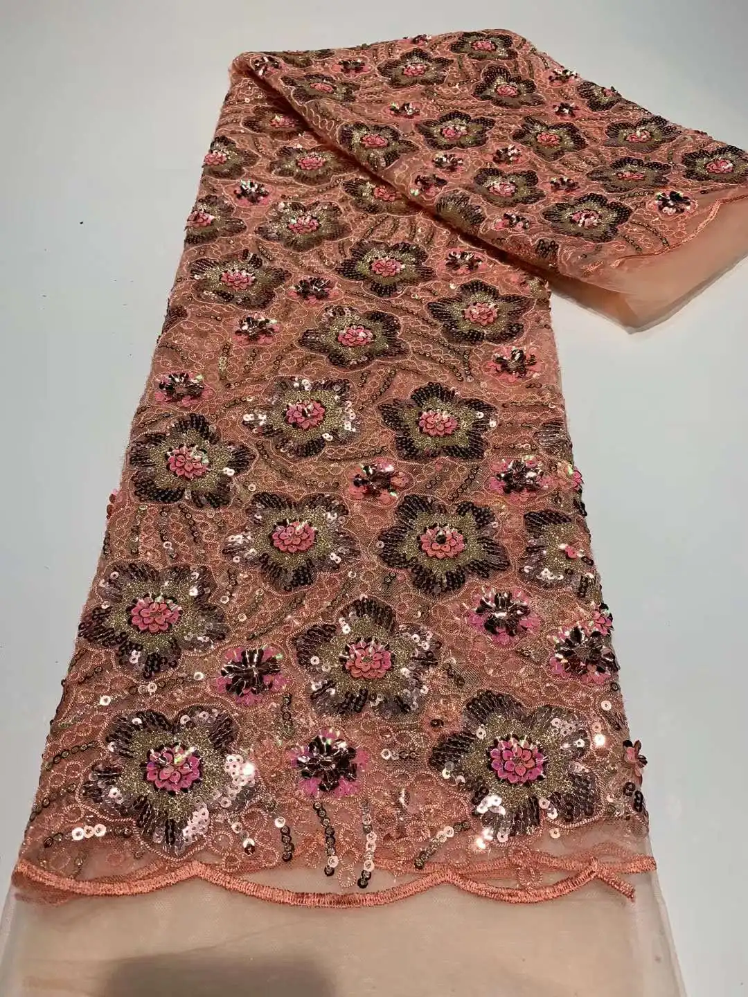 

Beautiful sequined Africa fabric With sequins embroidery French mesh lace For Party dress wedding dress 5 yards