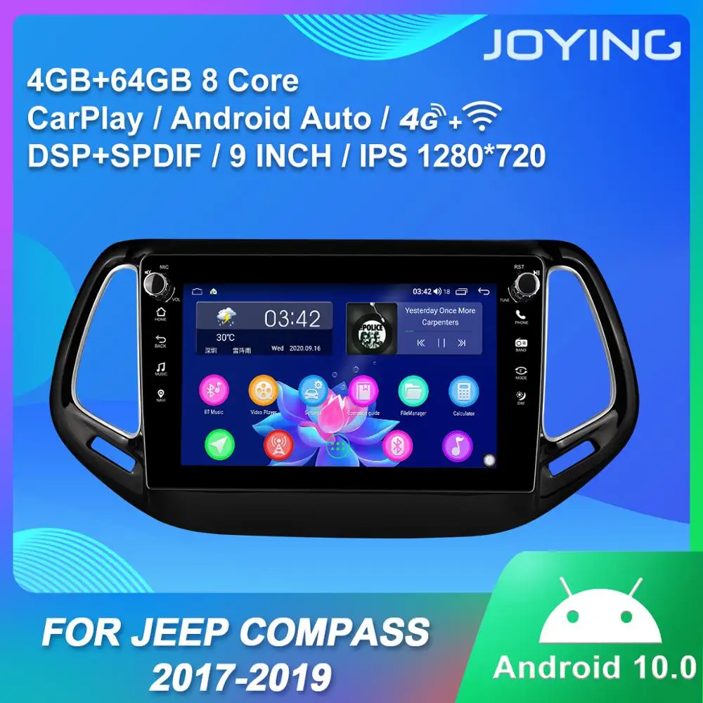 

JOYING Android 10 Car Radio GPS Navigation Octa Core 9 inch IPS screen head unit forJeep Compass 2017-2019 RDS NO DVD player BT