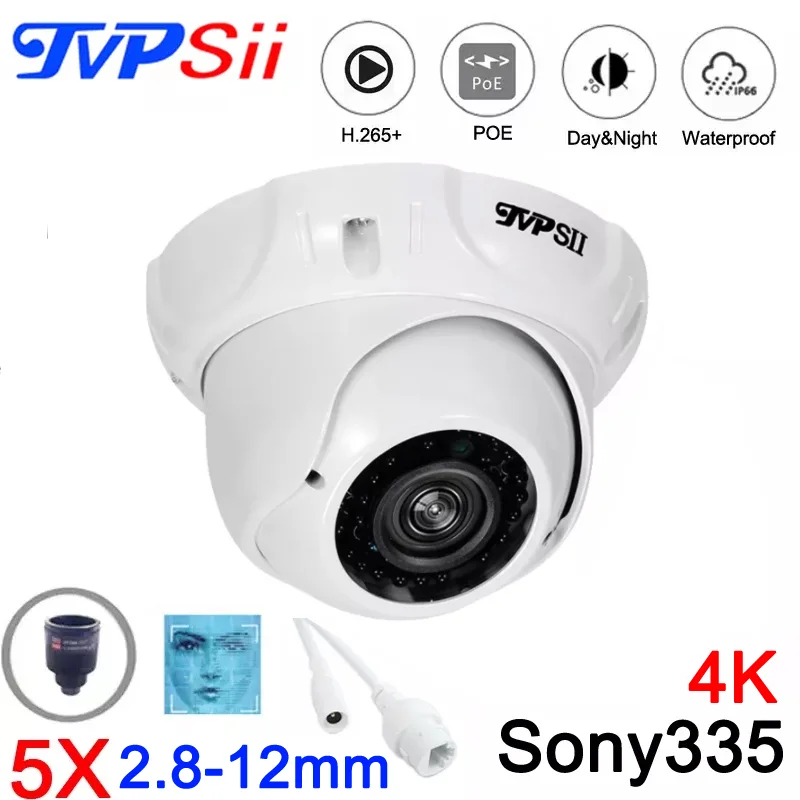 Face Detection 36pcs Infrared Leds 4K 8mp 5mp Sony335 5X Zoom Outdoor H.265+ ONVIF Audio Doom POE IP Security CCTV Camera