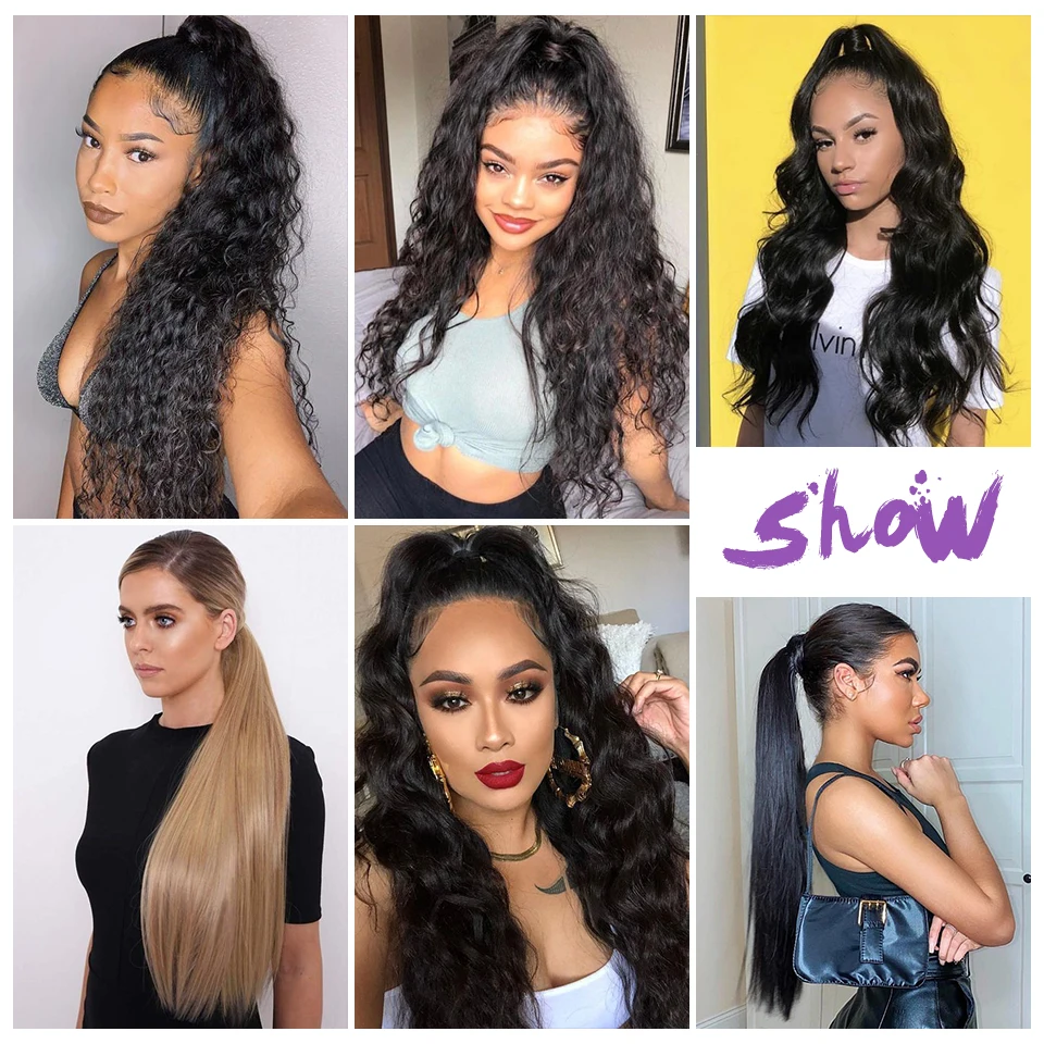 

Isaic Synthetic Corn Wavy Long Ponytail Hairpiece Wrap on Clip Hair Extensions Ombre Brown Pony Tail Blonde Fack Hair