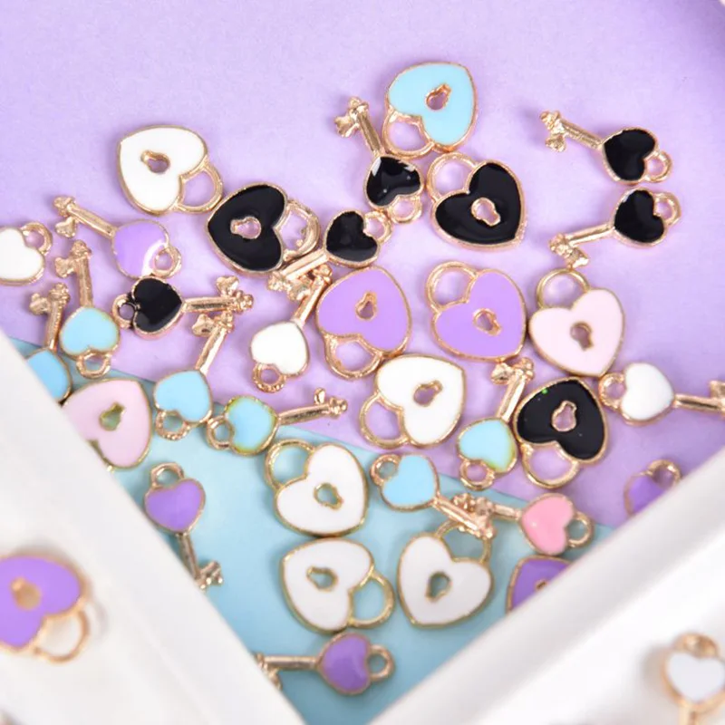 

10Pcs/Set Enamel Alloy Love Lock Key Charms Pendant Jewelry DIY Making Craft Wholesale
