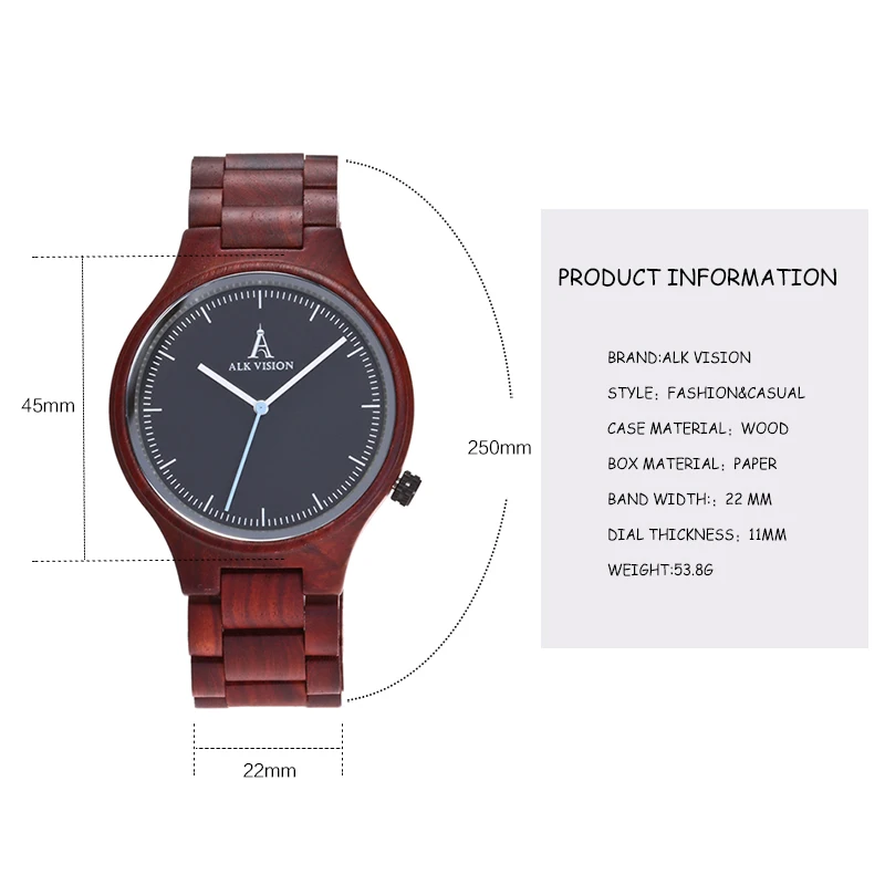 ALK Vision Couple Wood Watch Ladies Fashion Quartz Wooden Watch Casual Lovers Wood Watches Women Men Top Brand Luxury Clock