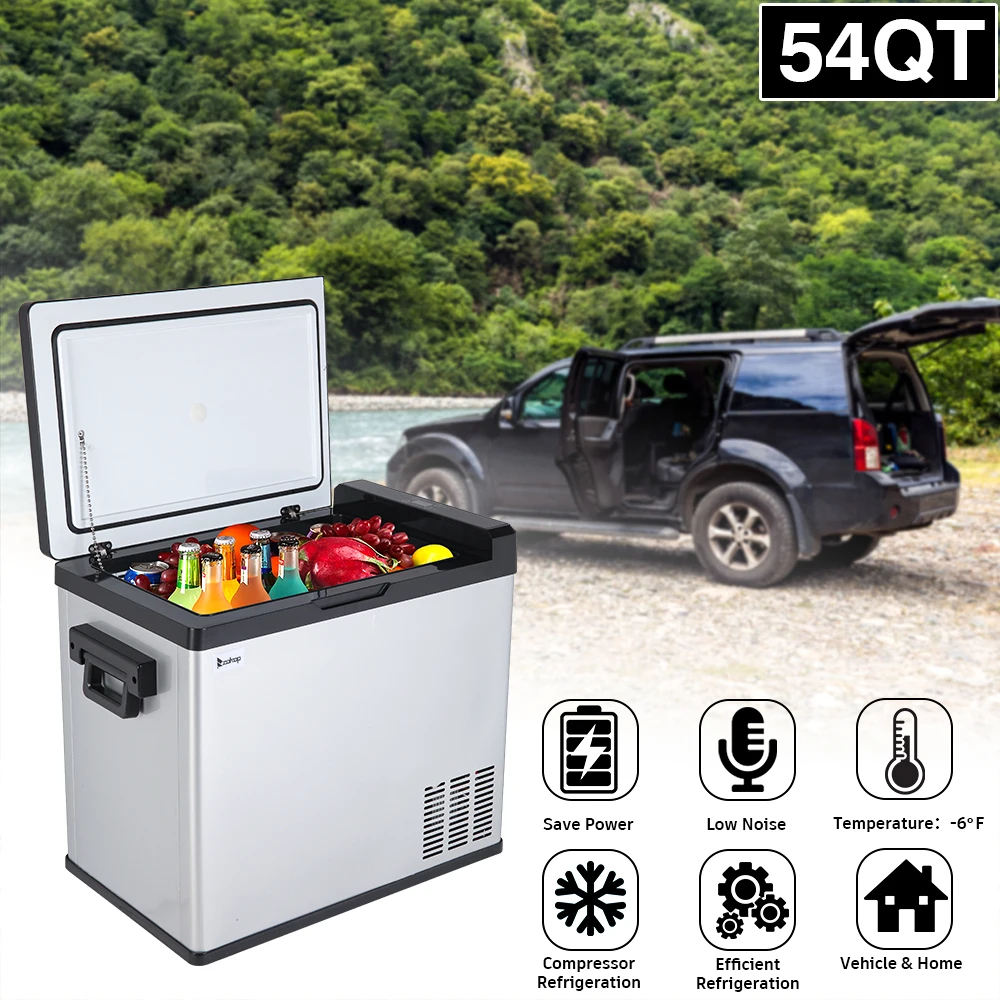 

50L Car Home Refrigerator Compressor 12/24V 110-240V Touch Screen Portable Mini Fridge Food Drink Freezer Stainless Steel