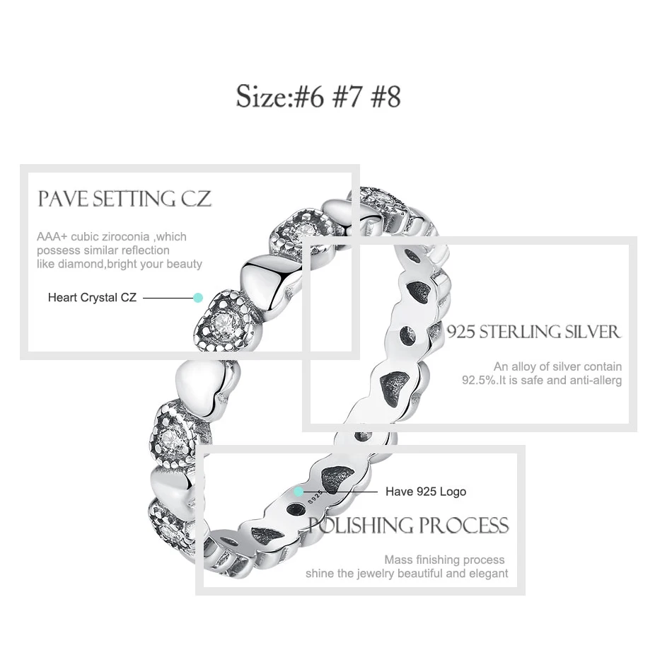 Настоящее 100% Стерлинговое Серебро 925 пробы штабелируемые кольца на палец в форме