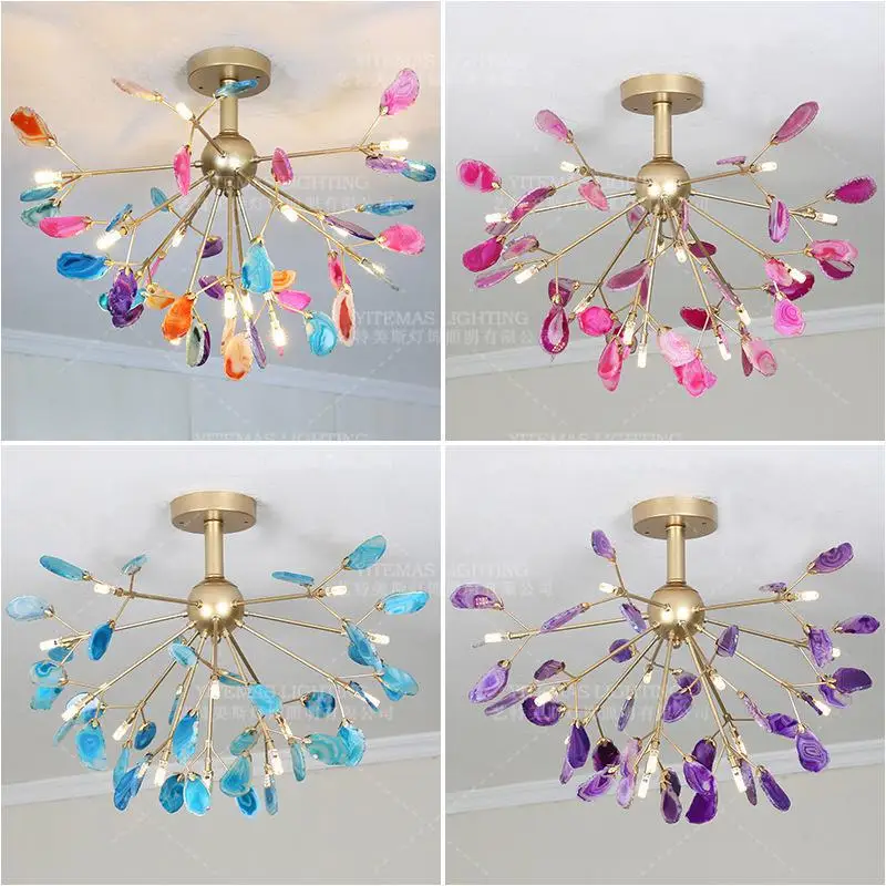 Срезы из настоящего Агата diy люстра светильник синий зеленый фиолетовый розовый