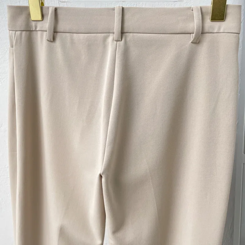 

DEAT 2021 New Women Fashion Slim Fit Apricot Pockets Slit Office Lady High Waist Flared Long Pants Summer And Autumn 7E355