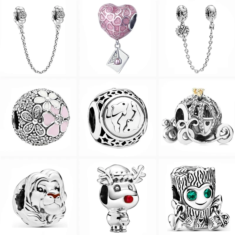 

New Silver Color Family Tree Safety Chain Carriage Flowers Envelopes Beads Fit Original Pandora Charm Bracelet DIY Women Jewelry