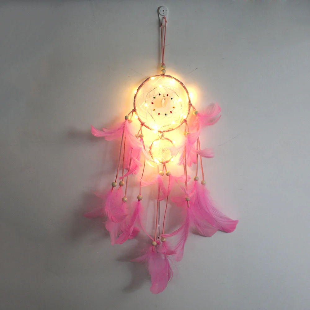

Dream Catcher Led Handmade Dreamcatcher Feathers Night Dream Catchers Ornament Wall Hanging Wind Chimes for Home Room Decoration
