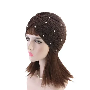 Шапка с узлом Женская в мусульманском стиле, повязка на голову с жемчугом, цвет серебристыйЗолотой, в индийском стиле, Осень-зима