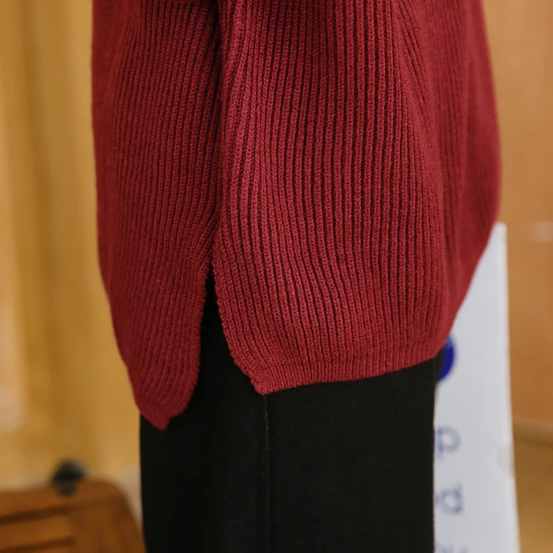 Красный свитер с высоким воротником женский зимний осенний Свободный