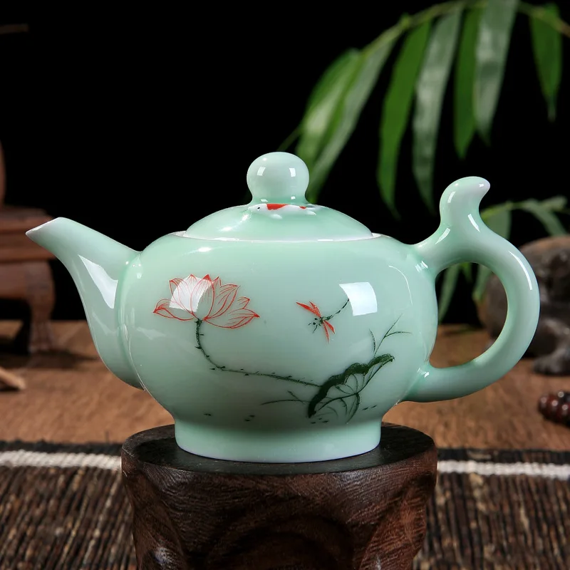 220 мл Китайский Longquan Celadon чайный горшок пейзаж/Lotus Фарфор Чайный набор кунг фу
