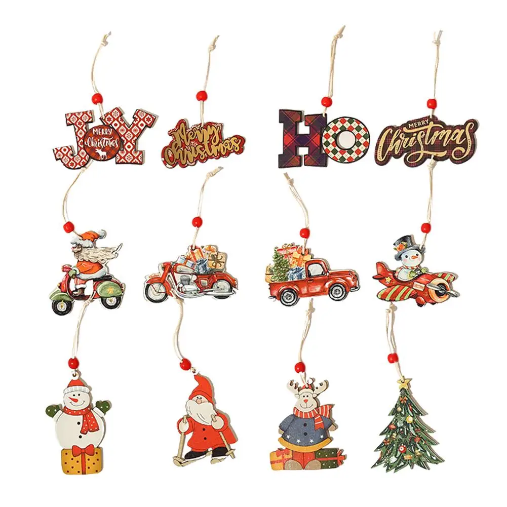 

12pcs Christmas Wooden Pendants Xmas Tree Hanging Ornaments DIY Wood Crafts For Home Christmas Party New Year Decorations