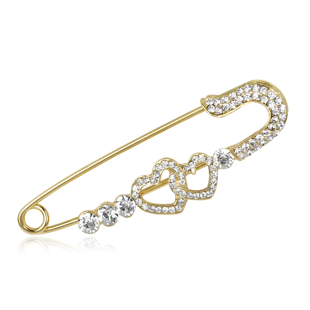 Броши CINDY Стразы с двойным сердцем безопасные булавки для женщин украшения