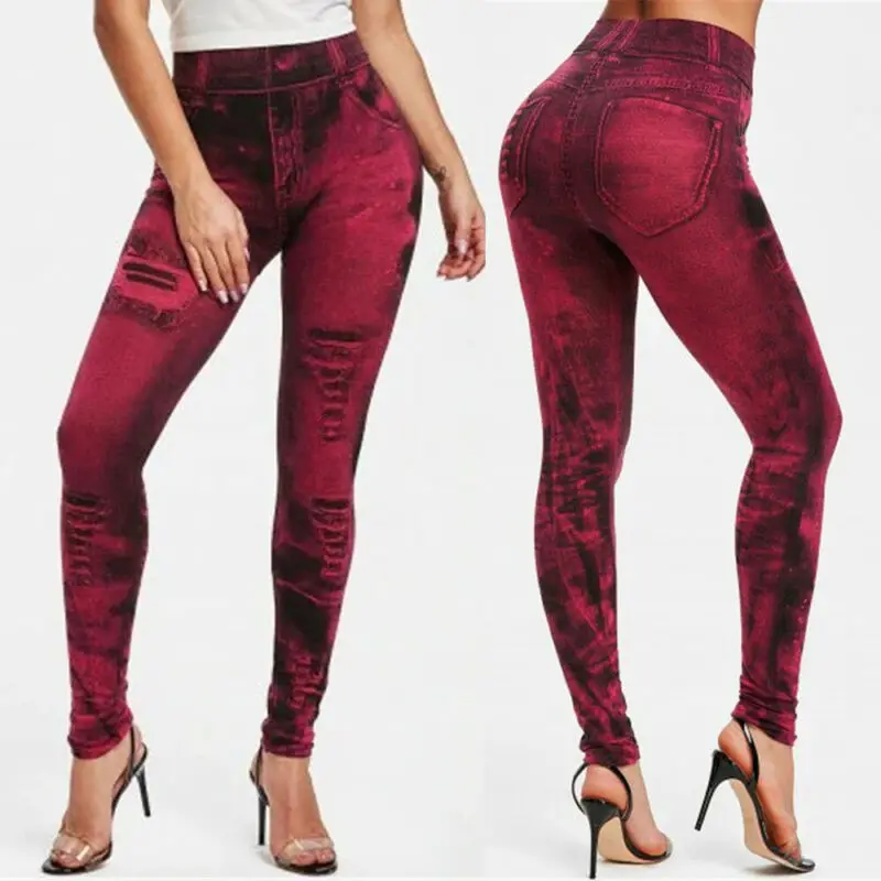 Новые сексуальные леггинсы женские с высокой талией Тонкий джинсовый