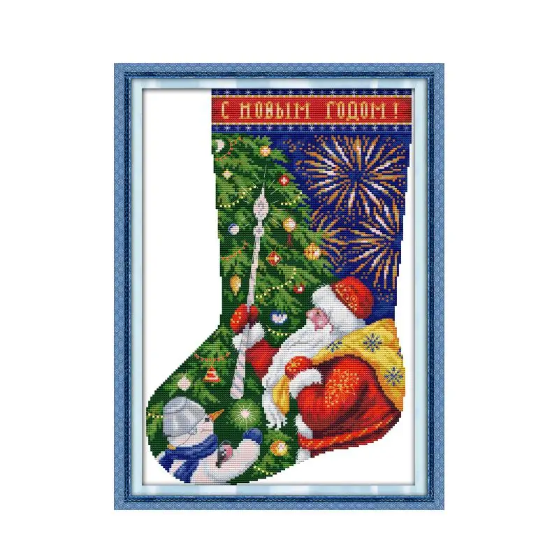 

Christmas Stocking-Santa Claus (1) cross stitch kit 14ct 11ct pre stamped canvas cross stitching embroidery DIY needlework