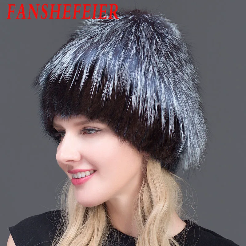 Frauen neue зима pelz hut mit kapuze kopf authentische nerz und silber fuchs blume design hohe qualitaliyat pelz|Женские Skullies и