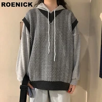 roenick sweaters vests women v neck patchwork jacquard sweater vest womens korean style fashion casual jumpers all match chic