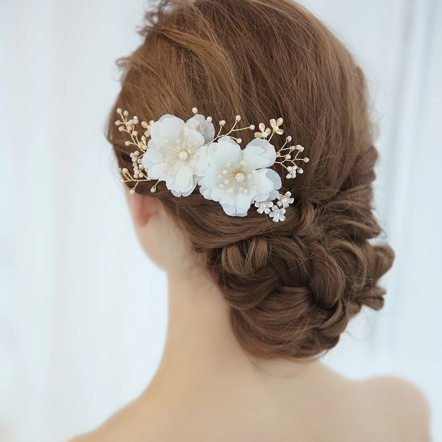 1pc/lot Handmade Delicate White Floral Flower Pearl Bridal Hair Clip Pins Barrette Comb Headwear For Wedding Jewelry | Украшения и