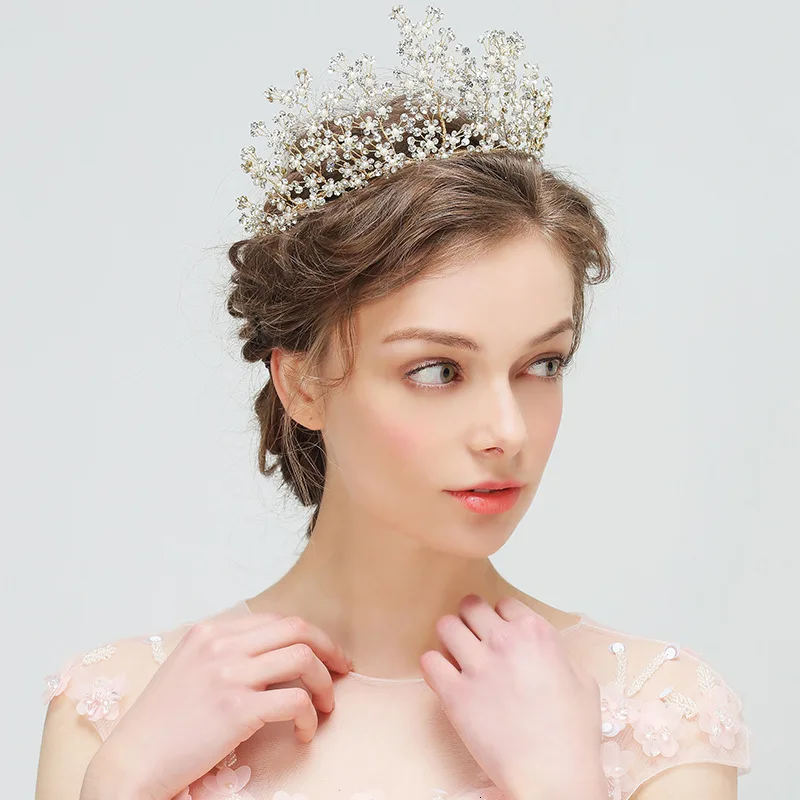 QUEENCO, жемчужные украшения для волос, свадебные аксессуары для волос, Женская тиара, ювелирное изделие ручной работы, корона, золотые тиары, свадебный подарок