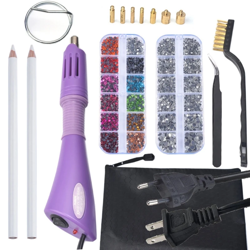 

Hotfix Applicator Tool Kit DIY Hot Fix Rhinestones with 7 Tips Support Stand Tweezers Cleaning Brush Wax Pencils Kit