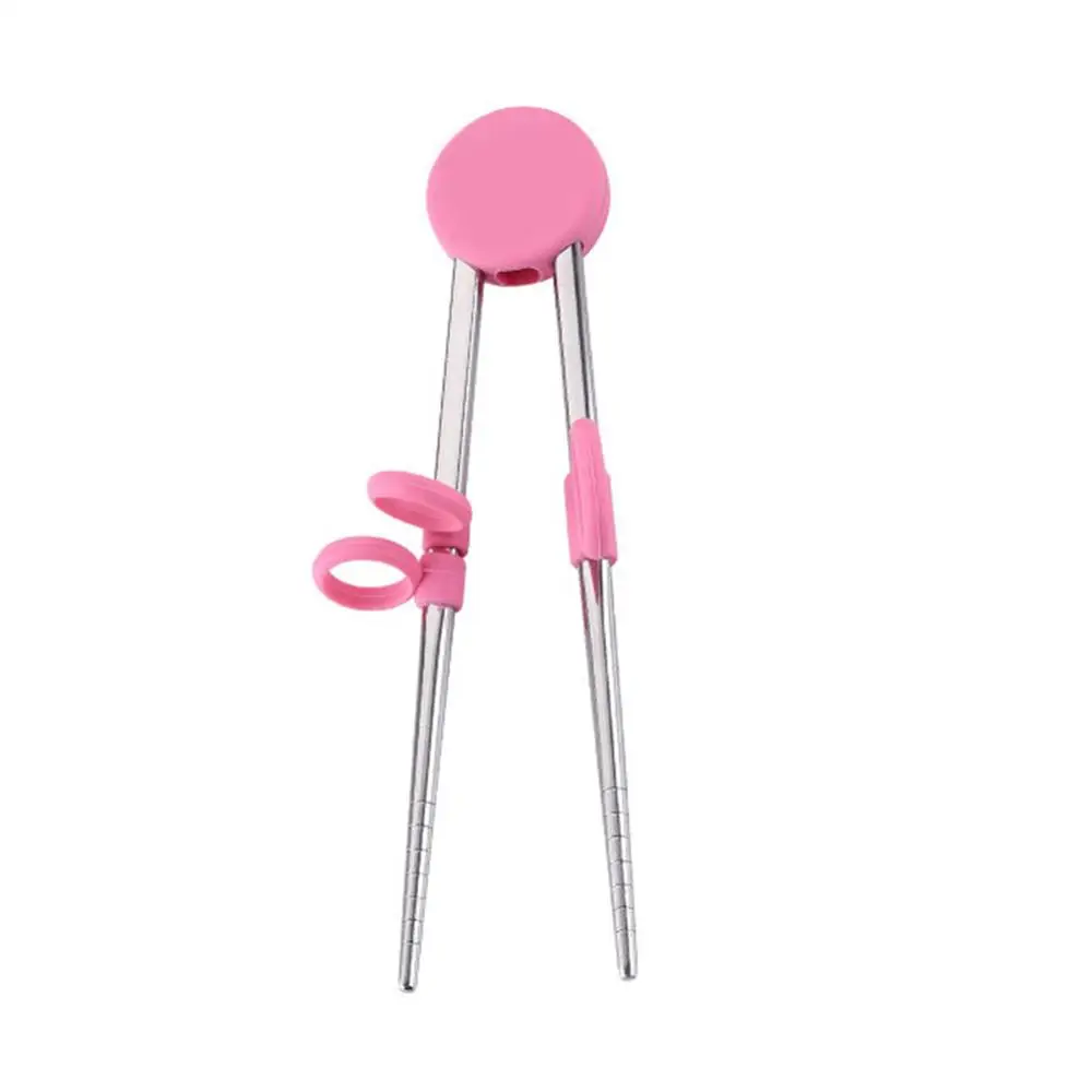 pink Новое Силиконовое кольцо из нержавеющей стали для детей и начинающих палочки для еды с помощью тренировочного инструмента палочки для еды с помощью инструмента легко использовать съемные - Цвет: pink