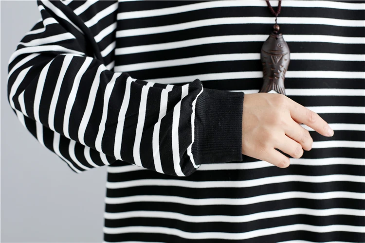 Осенний Полосатый пуловер #1835 свитшот Женская длинная хлопковая свободная