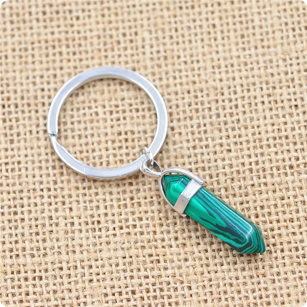 malachite 1 шт. модные Натуральный камень кулон брелок натуральный Кварцевый камень, кольцо для ключей, розового цвета с украшением в виде кристаллов Ключ Цепочки, аксессуары, ювелирное изделие, подарок - Цвет: malachite