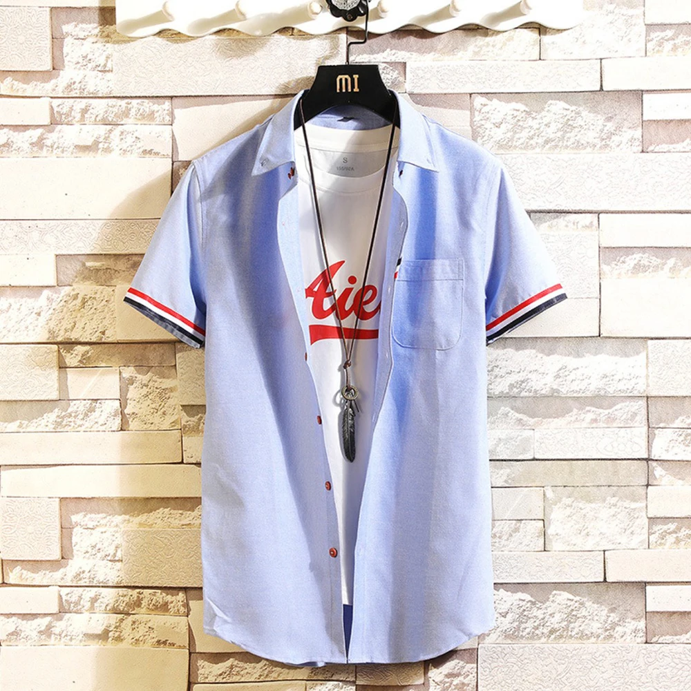 

Luxury TB Fashion Brand Thom Short Sleeve Shirt Men Slim Fit V-Neck Striped Clothing Striped Cotton Casual Shirt England Style