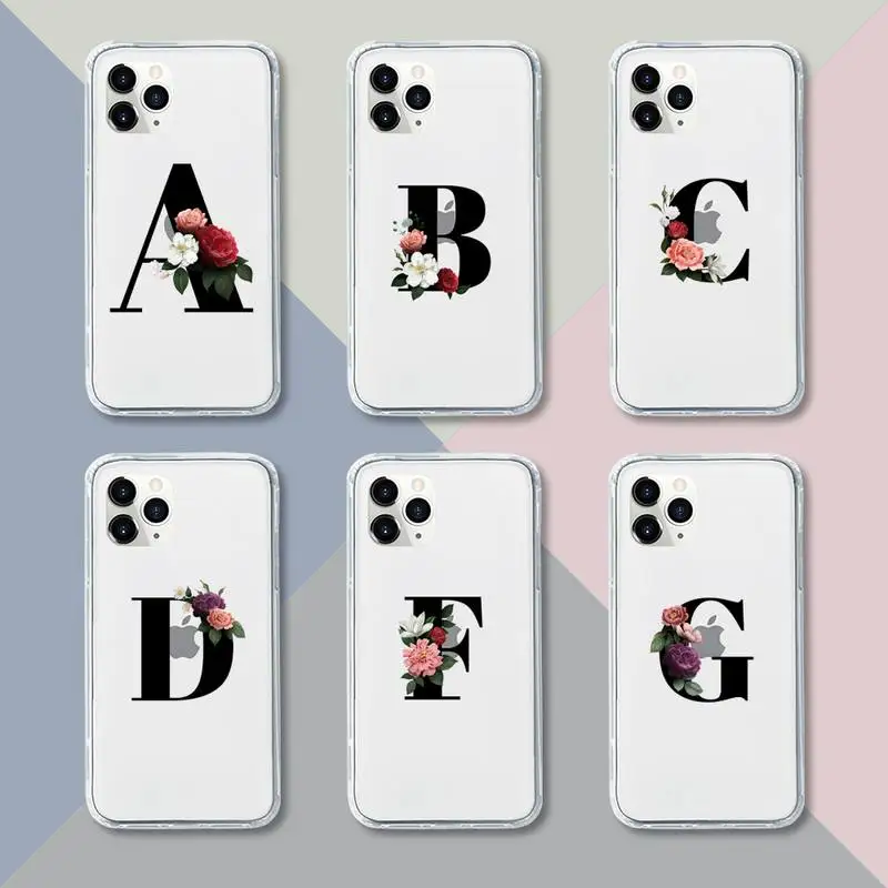 

Alphabet Letter Phone Case Transparent For iPhone 13 12 11 pro mini XS XR X max 5 6 s 7 8 plus Soft Clear Mobile bags