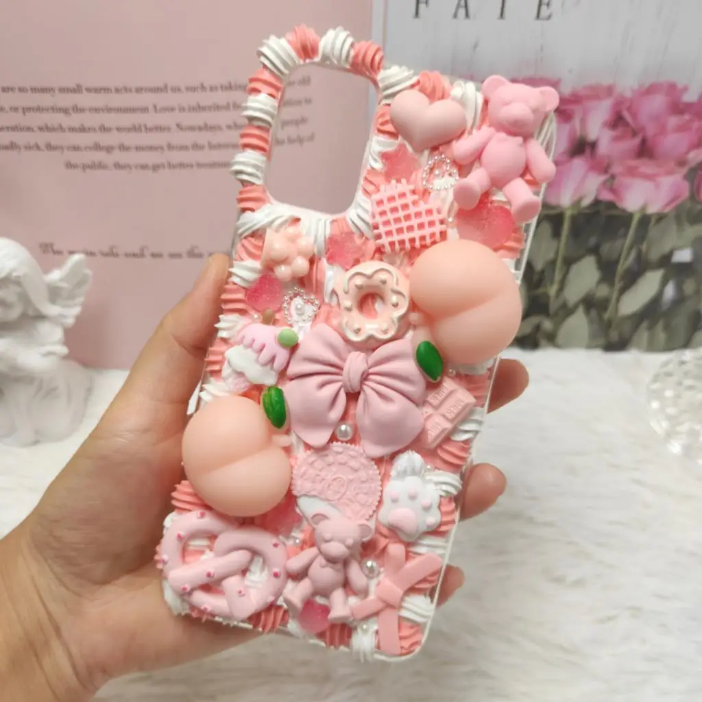 

Чехол S20 ультра ручной работы для Samsung S21plus Kawaii 3D розовый персик декомпрессионный телефонный чехол для Galaxy Note20/10pro DIY shell A71