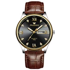 Часы наручные FNGEEN Мужские кварцевые, брендовые модные роскошные с кожаным ремешком, с отображением недели, с бриллиантами