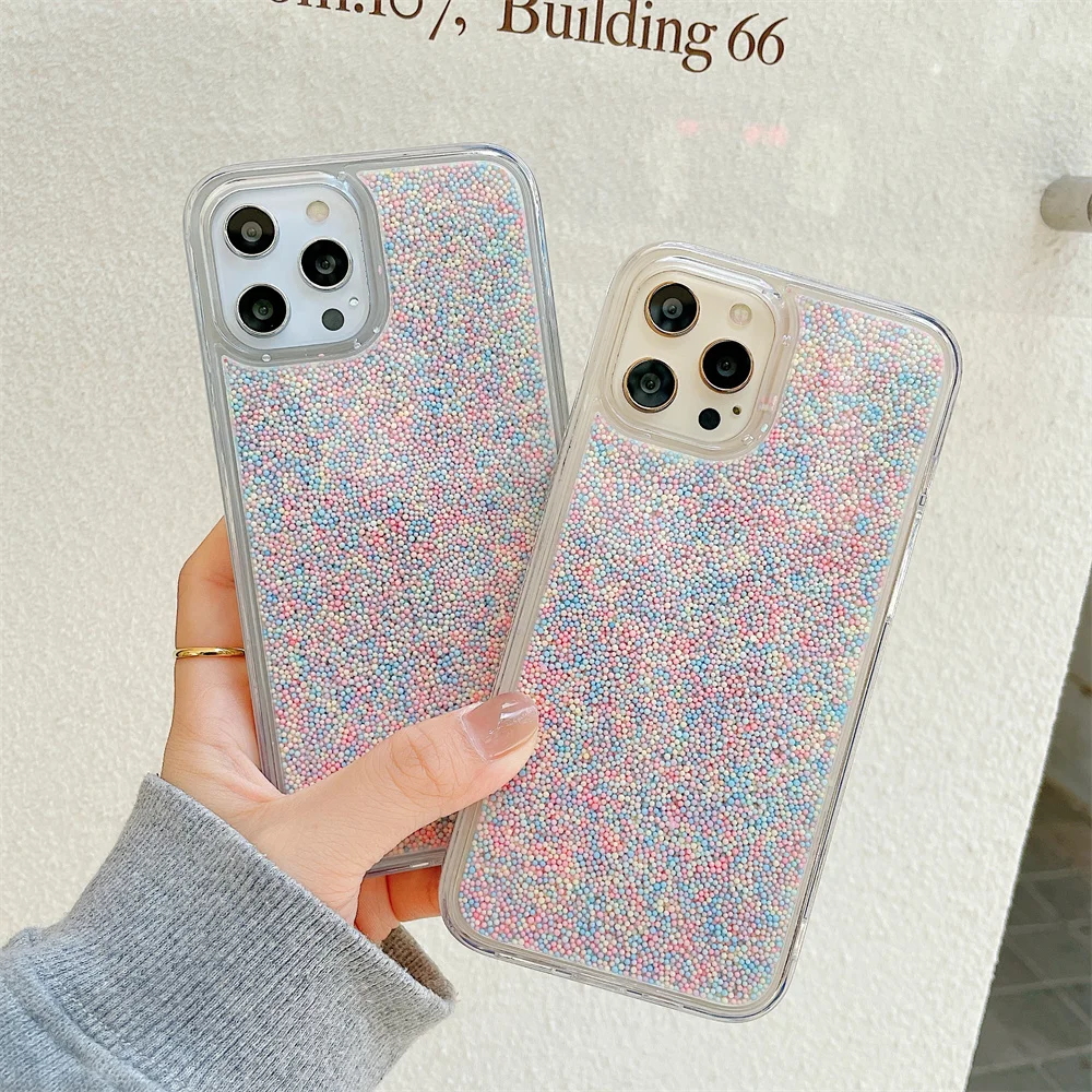 

For Iphone 12 11 Pro Max Full Rainbow Macaron Dot Quicksand Case Acrylic Hard Clear Tpu Protect Cover For 7 8 Plus X Xr Xs Max