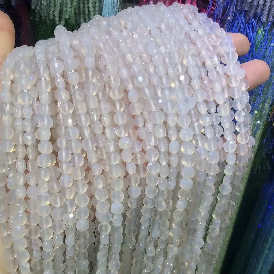 

White Agates Oblate Faceted Natural Stone Beads Charm Making for Jewelry DIY Bracelet Necklace Accessories Size 6mm length 38cm