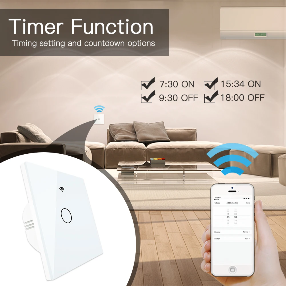 

WiFi Smart Glass Panel Switch Tuya App Remote Control Work With Alexa Echo Google Home RF433 EU Type White Touch 1/2/3 Gang