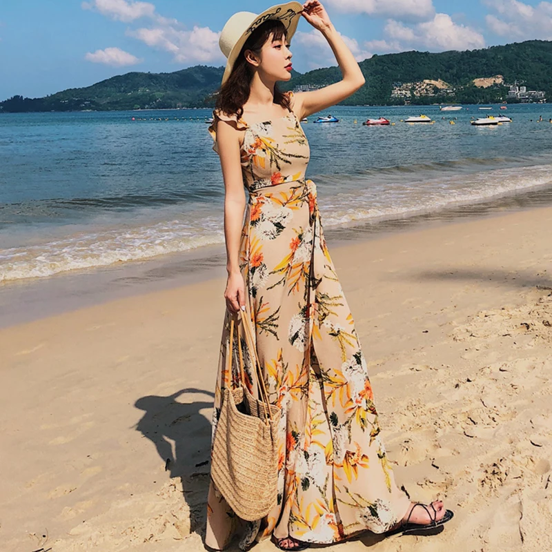 Женский Длинный пляжный сарафан в стиле бохо винтажный длинный пикантный с
