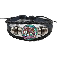 black classic lucky elephant glass leather bracelet elephant picture good luck charm elephant bracelet jewelry