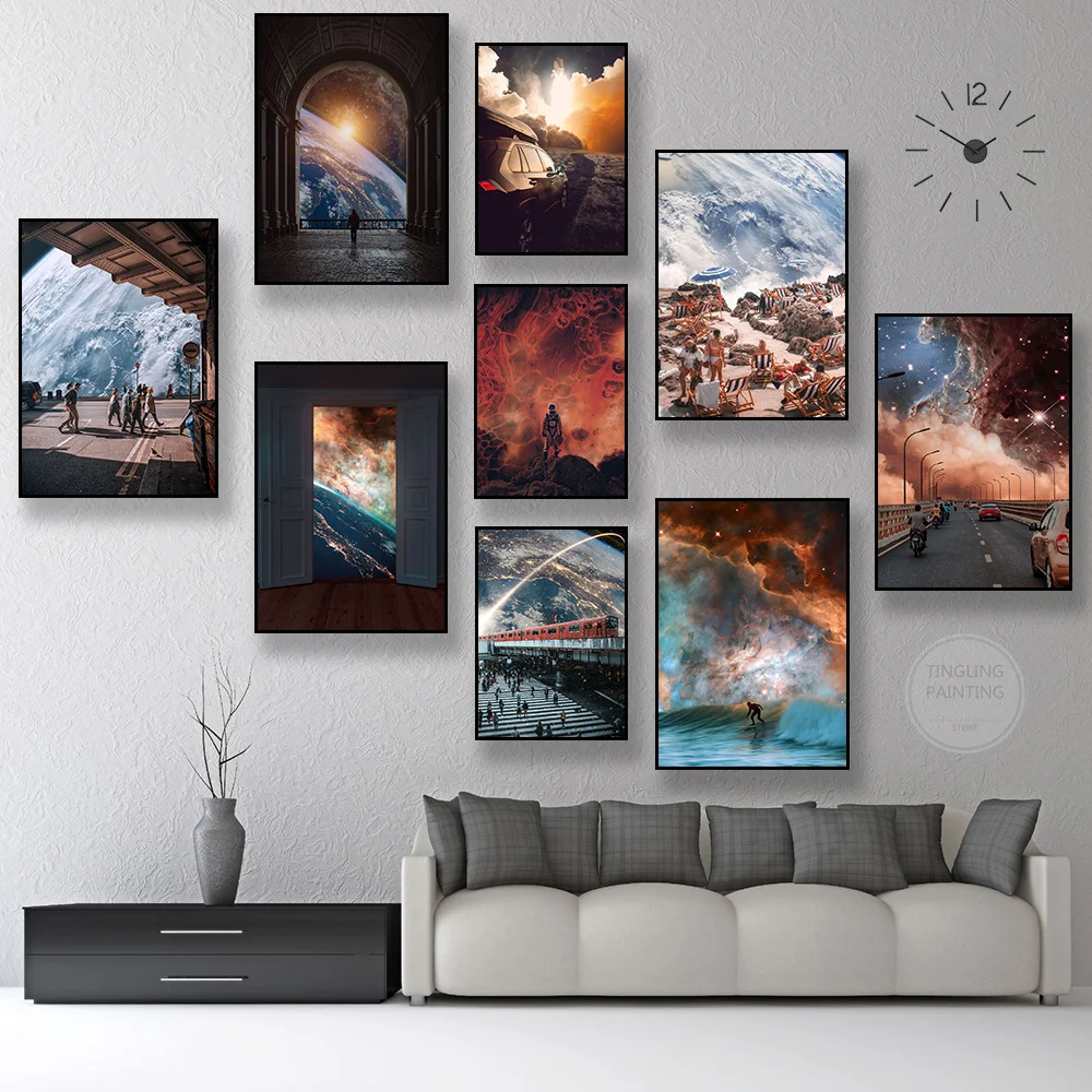 

Space Station Surfing The Galaxy Through The Universe Dream Poster Living Room Study Office Dorm Decor Gift Space Fans