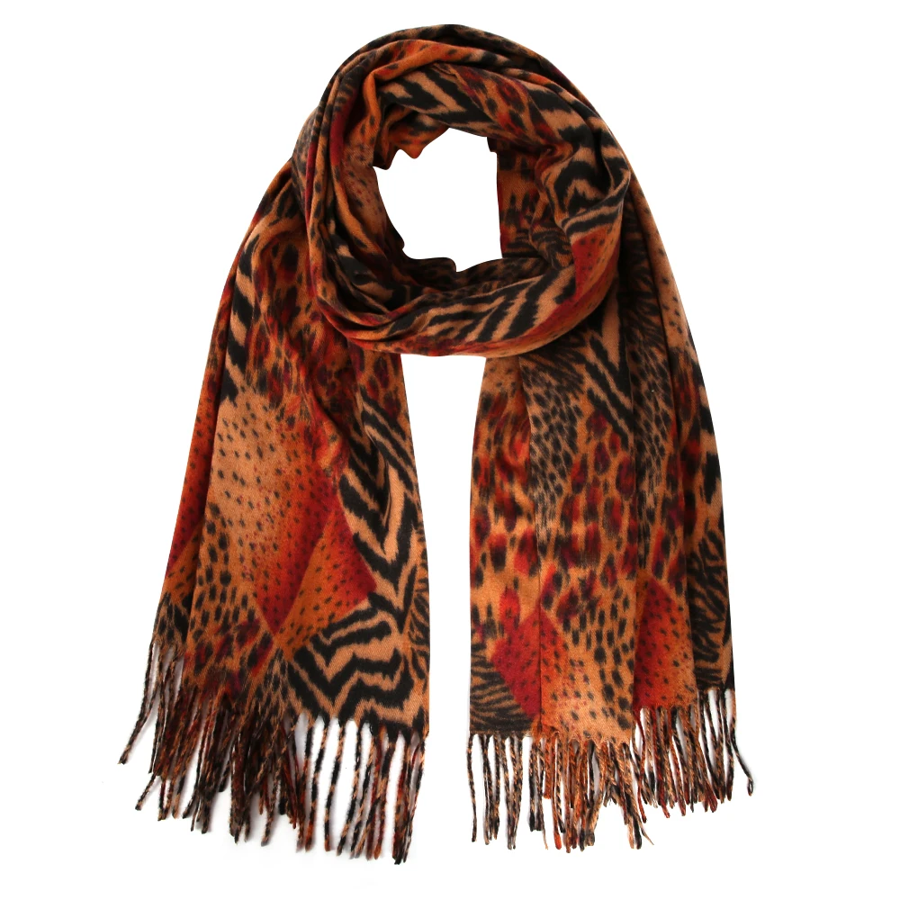 Зимние леопардовые однотонные шарфы FOXMOTHER хиджаб теплые с кисточками