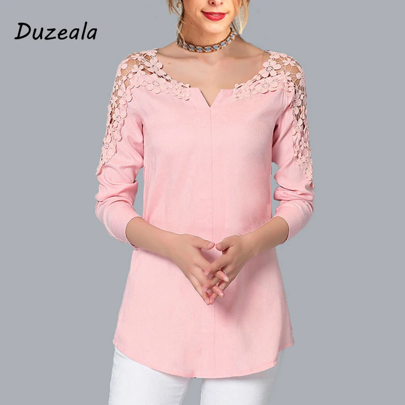 Женская шифоновая блузка с длинным рукавом V образным вырезом|Футболки-поло| |