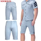 XX149 2019 S-2XL Для мужчин Искусственная кожа, на молнии, штаны с карманами новая ночной клуб черный ПВХ бондаж шорты в готическом стиле в полоску с фетиш