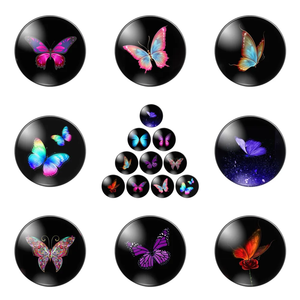 

Flying Colourful Butterfly 12mm/20mm/25mm/30mm Round Photo Glass Cabochon Demo Flat Back Making Findings