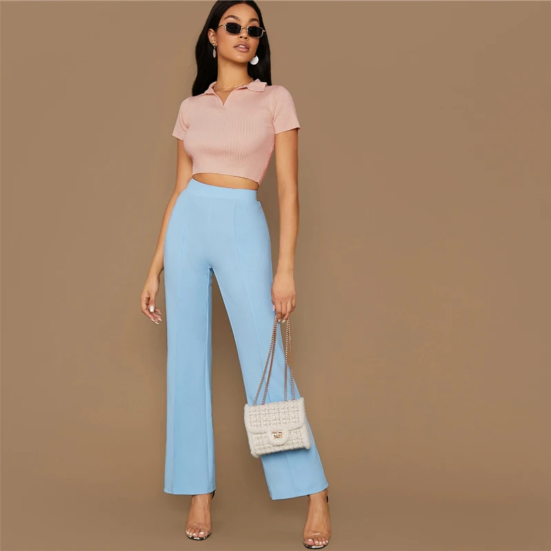 SHEIN Однотонные Широкие Прямые Брюки Офисные Стильные Брюки