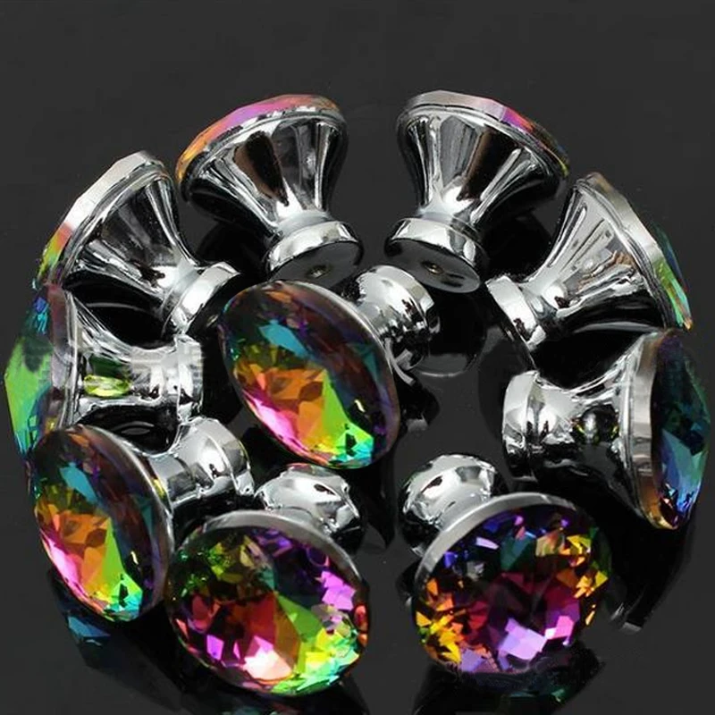 Разноцветные Хрустальные стеклянные ручки ромбовидной формы для шкафа ящика