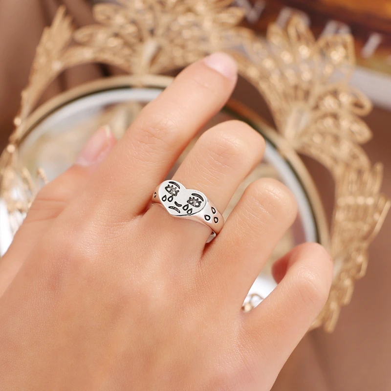 

FAMSHIN Creative Cry Face Rings For Women New Trendy Fashion Female Punk Adjustable Ring Jewelry Bar Night Club Jewelry Gifts