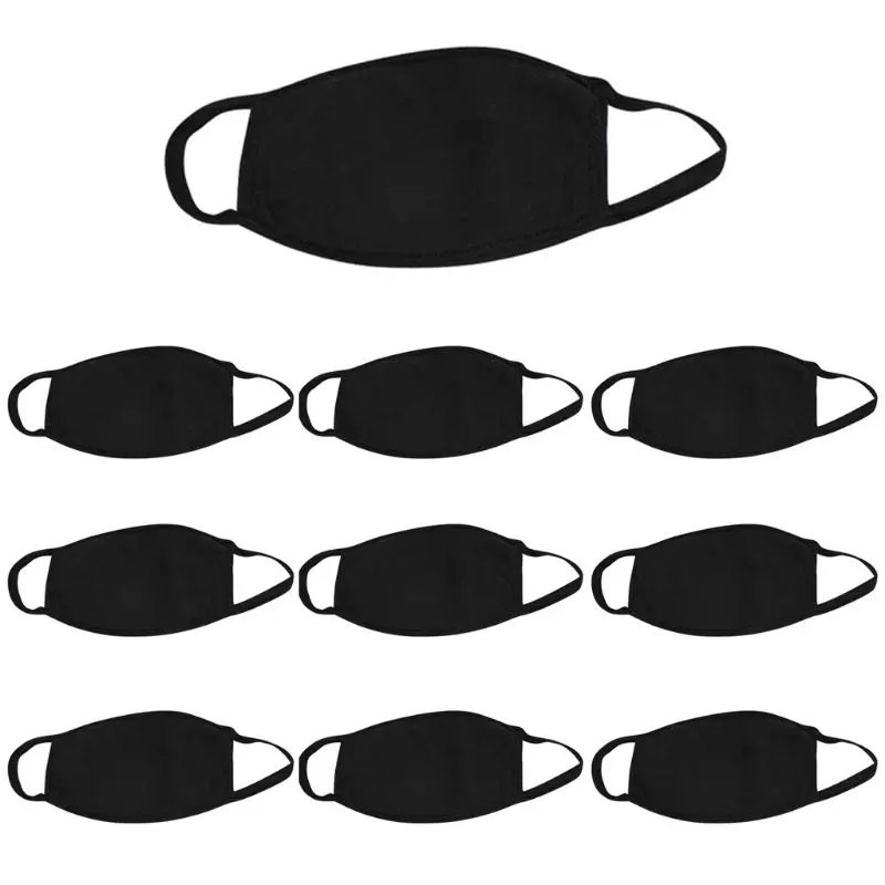 

10Pcs 3 Layers Black White Cotton Mouth Mask Washable Reusable Elastic Dust Pollution Casual Earloops Mouth-Muffle