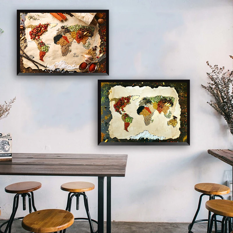 Настенный постер и печать на кухне различные приправы Карта мира настенные