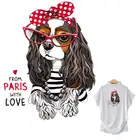 Термотрансферные наклейки с изображением милой Парижской собаки, экологически чистые моющиеся наклейки в полоску для одежды, сделай сам, нашивки на футболки